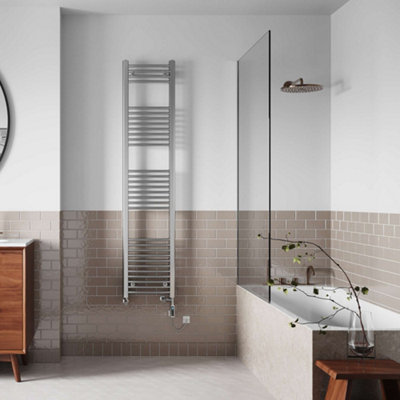 UK Radiators 1338BTU H1800mm x W400mm Chrome Curved Ladder Thermostatic ...
