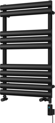 UK Radiators 1447BTU H825mm x W500mm Black Elliptical Tube Thermostatic ...