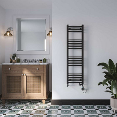 UK Radiators 1488BTU H1400mm x W400mm Black Curved Ladder Thermostatic ...