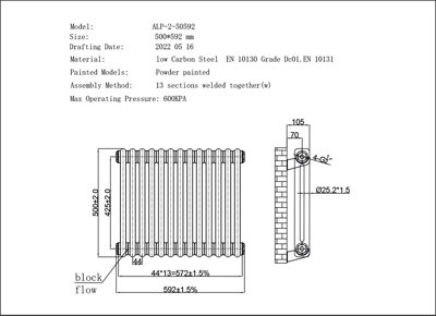 UK Radiators 1713BTU H500mm x W592mm White 2 Column Horizontal ...