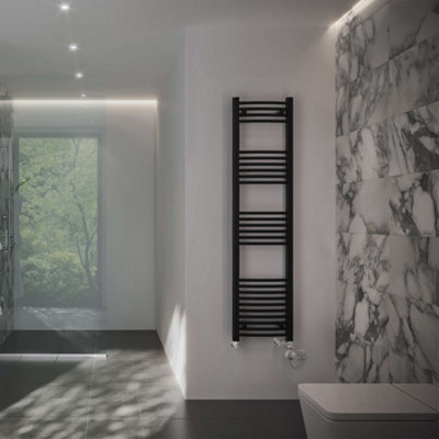 UK Radiators 1723BTU H1600mm x W400mm Black Curved Ladder Dual Fuel ...