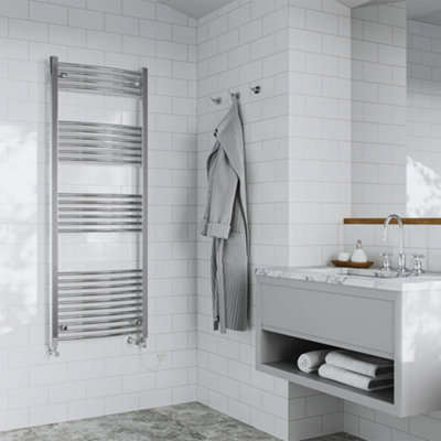 UK Radiators 1733BTU H1600mm x W600mm Chrome Curved Ladder Standard ...