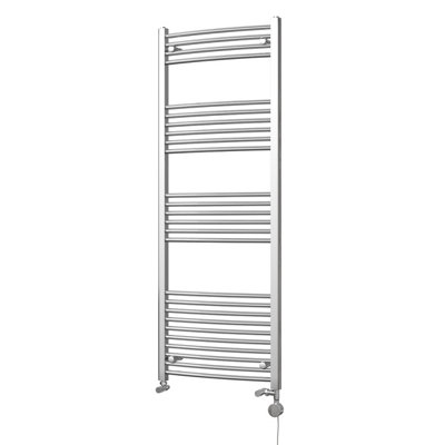 UK Radiators 1733BTU H1600mm x W600mm Chrome Curved Ladder Thermostatic ...