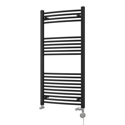 UK Radiators 1969BTU H1200mm x W600mm Black Curved Ladder Thermostatic ...