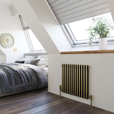 UK Radiators 2030BTU H600mm x W592mm Antique Brass 2 Column Horizontal ...