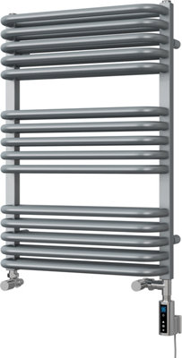 UK Radiators 2078BTU H736mm x W500mm Silver Round Tube Thermostatic ...