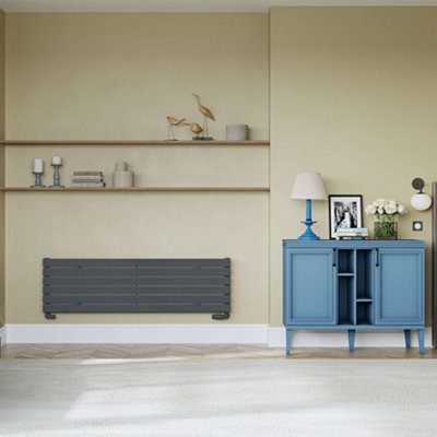 UK Radiators 2163BTU H408mm x W1400mm Anthracite Flat Tube Horizontal ...