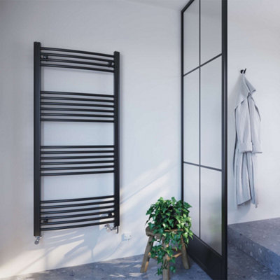 UK Radiators 2232BTU H1400mm x W600mm Black Curved Ladder Dual Fuel ...