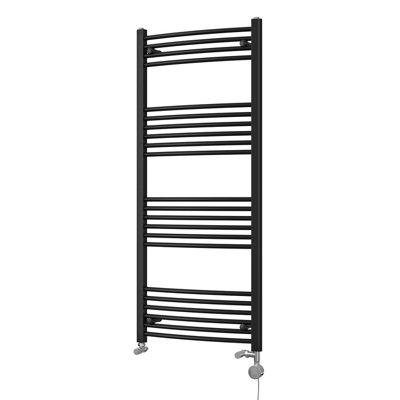 UK Radiators 2232BTU H1400mm x W600mm Black Curved Ladder Thermostatic ...