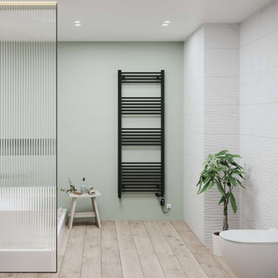 UK Radiators 2583BTU H1600mm x W600mm Black Straight Ladder Dual Fuel ...