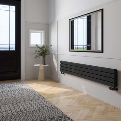 UK Radiators 2737BTU H272mm x W1800mm Black Flat Tube Horizontal ...