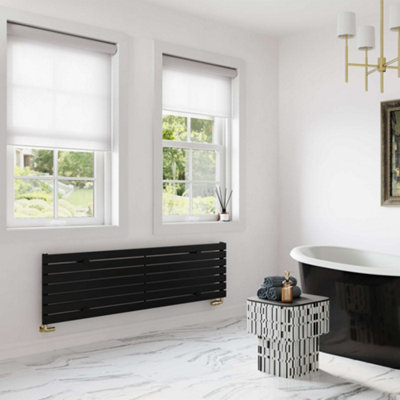 UK Radiators 2842BTU H476mm x W1600mm Black Flat Tube Horizontal ...