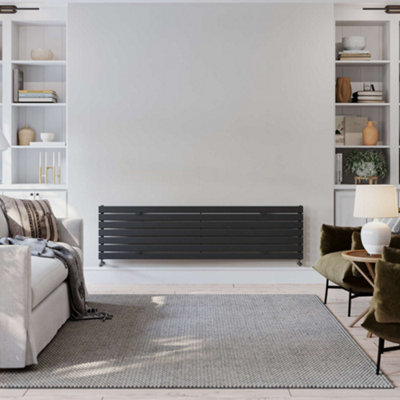 UK Radiators 3149BTU H476mm x W1800mm Black Flat Tube Horizontal ...