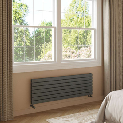 UK Radiators 3641BTU H476mm x W1400mm Anthracite Flat Tube Horizontal ...