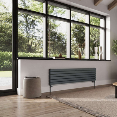 UK Radiators 3695BTU H408mm x W1600mm Anthracite Flat Tube Horizontal ...