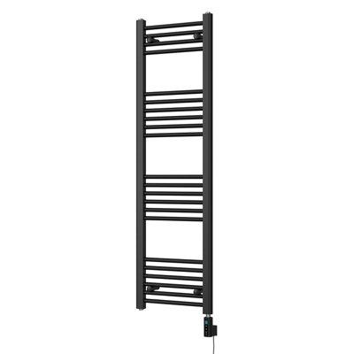 UK RADIATORS 400W H1400MM X W400MM BLACK STRAIGHT LADDER THERMOSTATIC ...