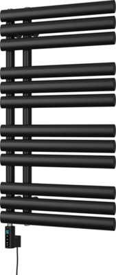 UK Radiators 400W H884mm x W500mm Black Elliptical Tube Thermostatic ...