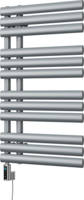 UK Radiators 400W H884mm x W500mm Silver Elliptical Tube Thermostatic ...