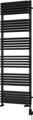 UK Radiators 4081BTU H1533mm x W500mm Black Round Tube Thermostatic ...