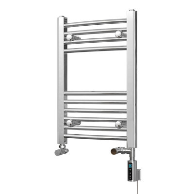 UK Radiators 427BTU H600mm x W400mm Chrome Curved Ladder Thermostatic ...