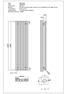 UK Radiators 4456BTU H1800mm x W466mm Black Flat Tube Vertical Designer ...