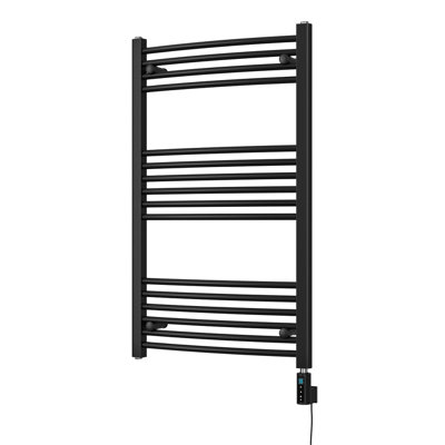 UK Radiators 500W H1000mm x W600mm Black Curved Ladder Thermostatic ...