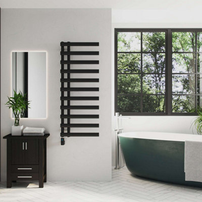 UK Radiators 500W H1238mm x W500mm Black Elliptical Tube Thermostatic ...