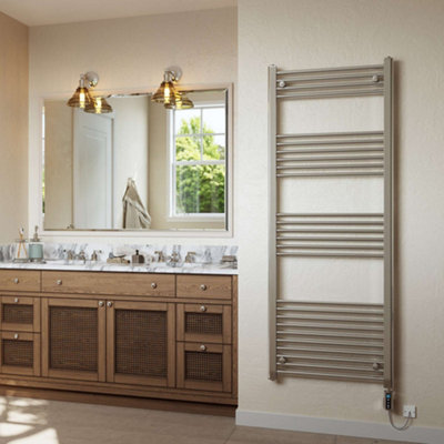 UK Radiators 500W H1600mm x W600mm Chrome Straight Ladder Thermostatic ...