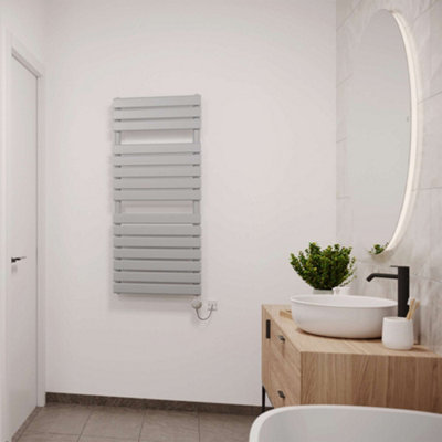 UK Radiators 600W H1156mm x W500mm Silver Flat Tube Designer Electric ...