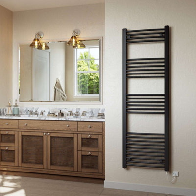 UK Radiators 600W H1600mm x W500mm Black Curved Ladder Electric Heated ...