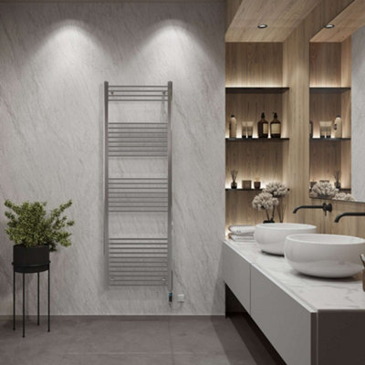 UK Radiators 600W H1800mm x W600mm Chrome Straight Ladder Thermostatic ...