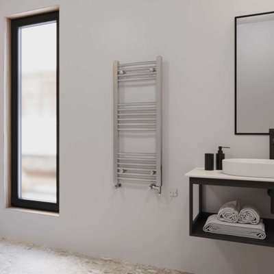 UK Radiators 689BTU H1000mm x W400mm Chrome Curved Ladder Dual Fuel ...