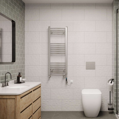 UK Radiators 689BTU H1000mm x W400mm Chrome Curved Ladder Thermostatic ...