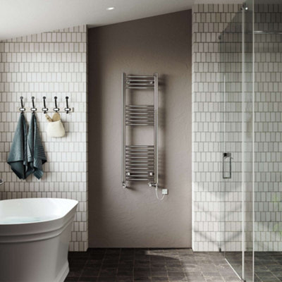 UK Radiators 836BTU H1200mm x W400mm Chrome Curved Ladder Standard Dual ...