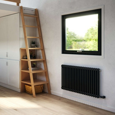 UK RADIATORS 900W H600MM X W988MM BLACK ELECTRIC 2 COLUMN HORIZONTAL ...