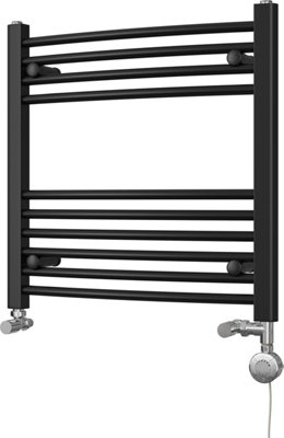 UK RADIATORS 914BTU H600MM X W600MM BLACK CURVED LADDER THERMOSTATIC ...