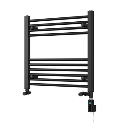 UK Radiators 914BTU H600mm x W600mm Black Straight Ladder Thermostatic ...