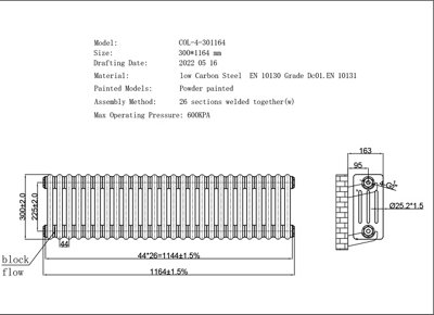 UK Radiators Alpha Quad Column Horizontal Traditional Cast-Iron Style ...