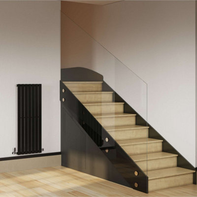 UK Radiators Typhoon Black Flat Tube Vertical Steel Designer Radiator w ...