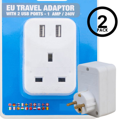 UK to EU Euro Travel Adapter 2 USB European Plug Adaptor with 2 USB Ports Pack of 1 - 4