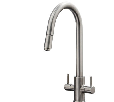 UKB Pull Out C Shaped Spout Tap, Brushed Nickel