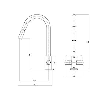 UKB Pull Out C Shaped Spout Tap, Brushed Nickel