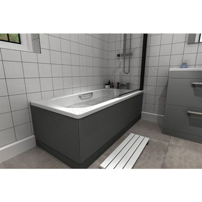 UKBathrooms Essentials Steel bath 1600x700 with bath grips and anti slip 2 tap holes