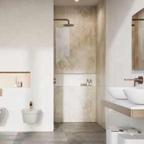 UKBathrooms Essentials Tuscany Bathroom PVC Wall Panel Beige Concrete corner kit 1000x1000mm corner shower