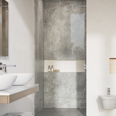 UKBathrooms Essentials Tuscany Bathroom PVC Wall Panel Grey Concrete corner kit 1000x1000mm corner shower Price Comparisons | Compare The Build