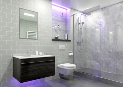 UKBathrooms Essentials Tuscany Bathroom PVC Wall Panel Grey Marble corner kit 1000x1000mm corner shower Price Comparisons | Compare The Build