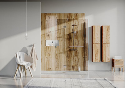 UKBathrooms Essentials Tuscany Bathroom PVC Wall Panel Rustica Oak Stone corner kit 1000x1000mm corner shower Price Comparisons | Compare The Build