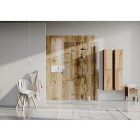 UKBathrooms Essentials Tuscany Bathroom PVC Wall Panel Rustica Oak Stone corner kit 1000x1000mm corner shower