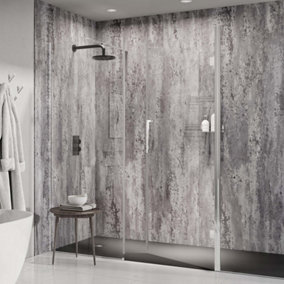 UKBathrooms Essentials Tuscany Bathroom PVC Wall Panel Silver Retro Metallic corner kit 1000x1000mm corner shower