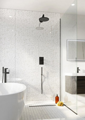 UKBathrooms Essentials Tuscany Bathroom PVC Wall Panel White Diamond Stone corner kit 1000x1000mm corner shower